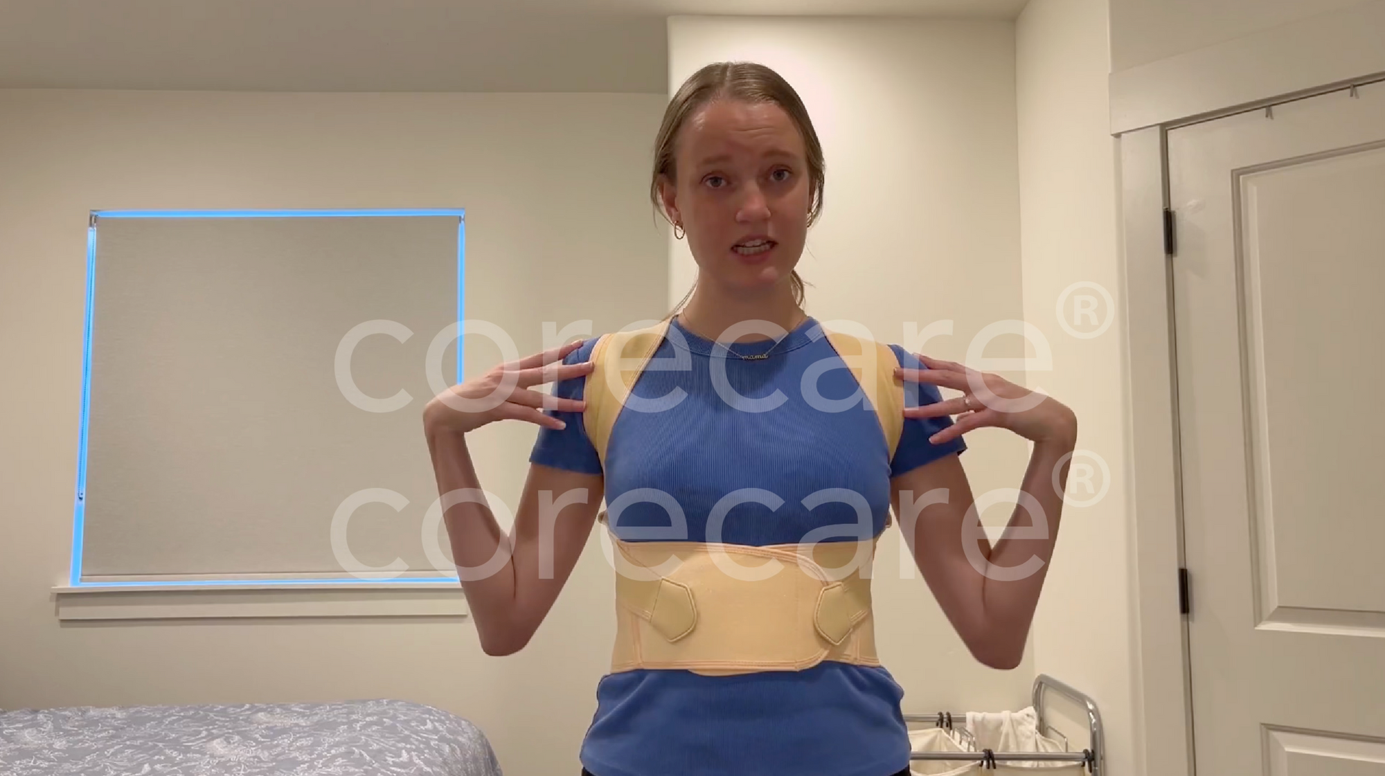 Customer demonstrating the posture corrector